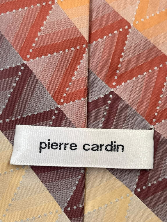 PIERRE CARDIN TIE RETRO GEOMETRIC BROWN BEIGE MENS PRE OWNED