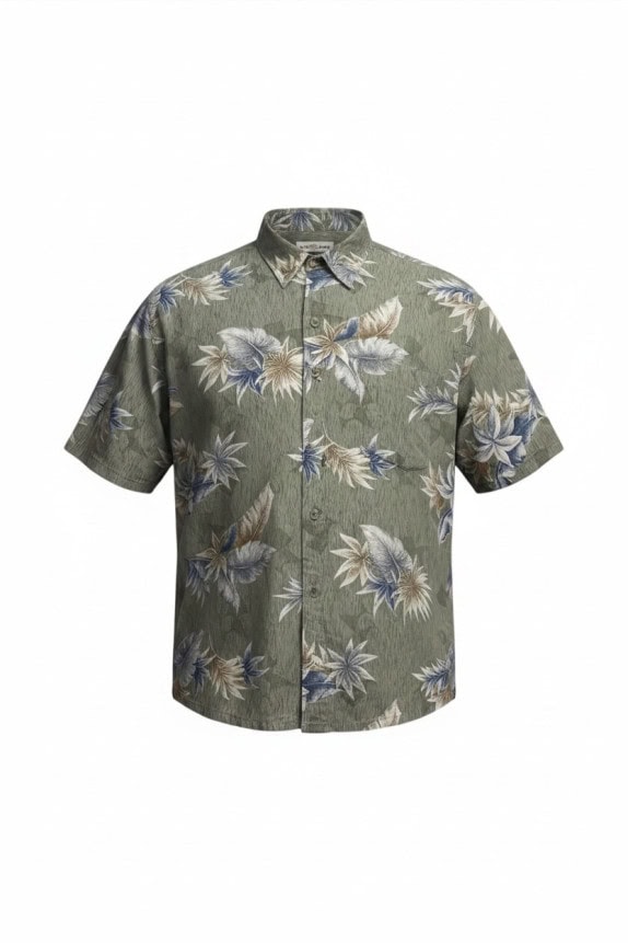PIERRE CARDIN SHORT SLEEVE SHIRT RETRO FLORAL OLIVE MENS PRE OWNED L