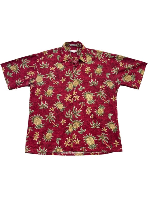 PIERRE CARDIN CAMICIA HAWAIIAN RETRO ROSSO UOMO PRE OWNED L