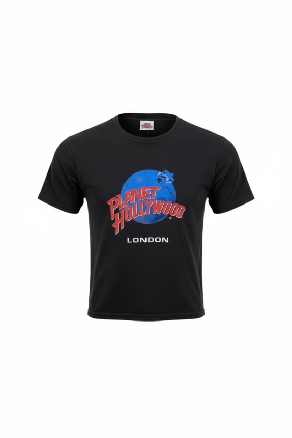 PLANET HOLLYWOOD T-shirt vintage 'London' grafica nera unisex Small