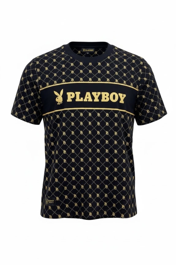 PLAYBOY T-SHIRT BIG LOGO MONOGRAM ΜΑΥΡΟ UNISEX L