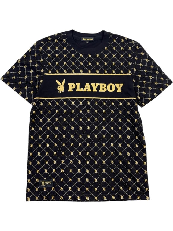 PLAYBOY T-SHIRT BIG LOGO MONOGRAM ΜΑΥΡΟ UNISEX L