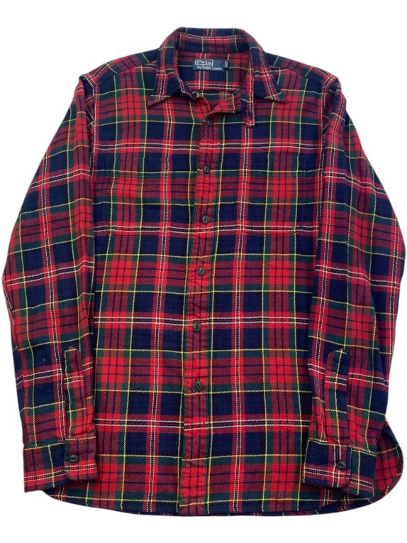POLO BY RALPH LAUREN FLANNEL SHIRT CLASSIC RED PLAID MENS PRE OWNED S
