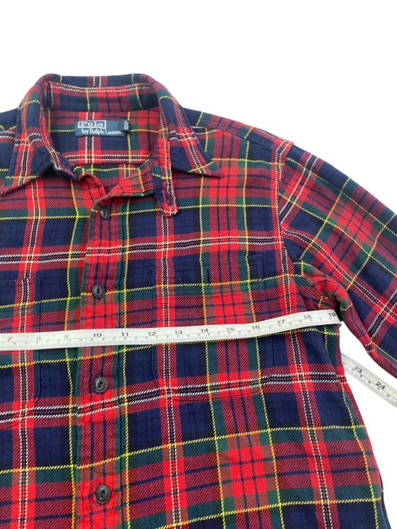 POLO BY RALPH LAUREN FLANNEL SHIRT CLASSIC RED PLAID MENS PRE OWNED S