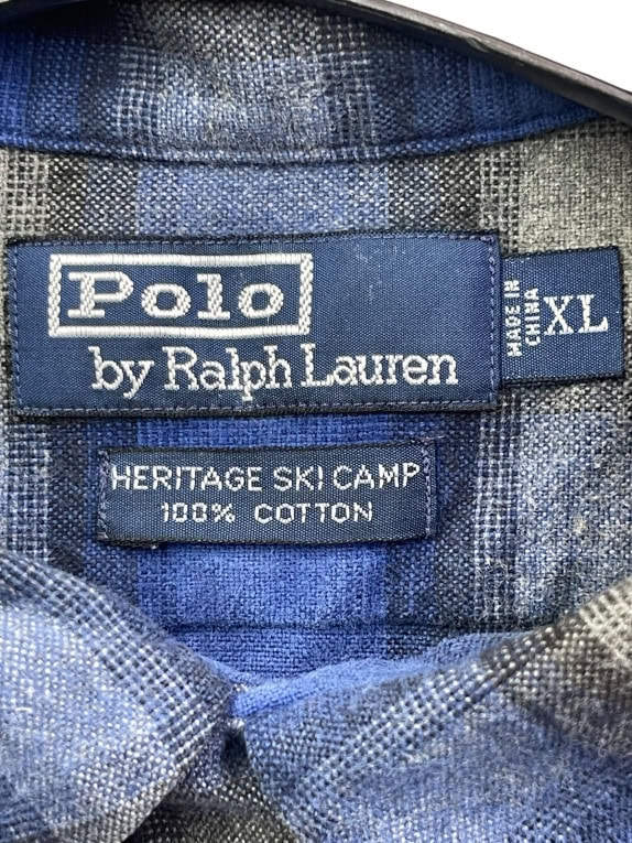 POLO BY RALPH LAUREN FLANNEL SHIRT WORKWEAR BLUE GREY MENS PRE OWNED XL