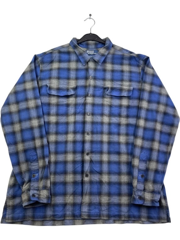 POLO BY RALPH LAUREN FLANNEL SHIRT WORKWEAR BLUE GREY MENS PRE OWNED XL