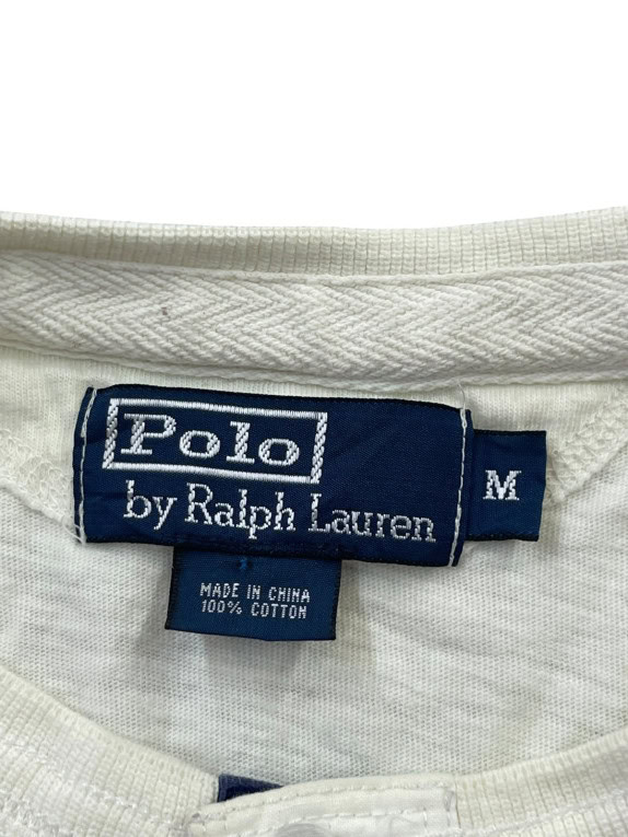 POLO BY RALPH LAUREN T SHIRT HENLEY MINIMAL OFF WHITE UOMO PRE OWNED M