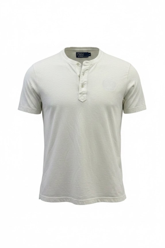 POLO BY RALPH LAUREN T SHIRT HENLEY MINIMAL OFF WHITE UOMO PRE OWNED M