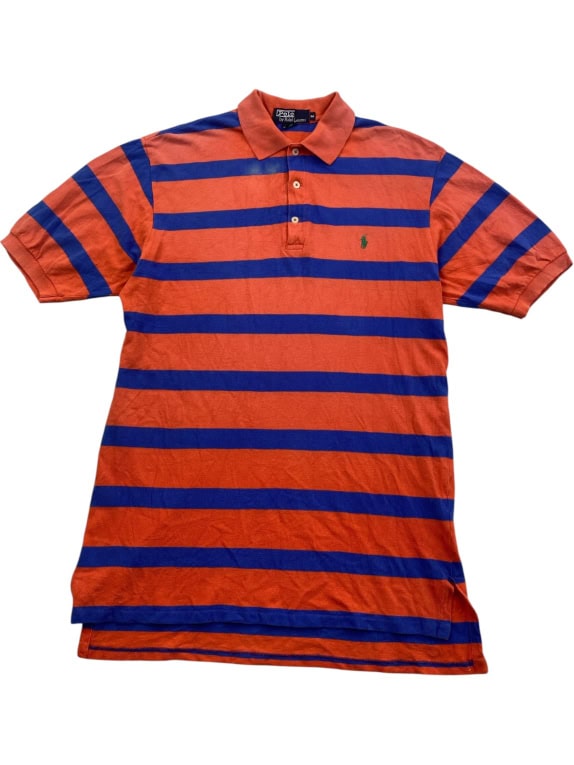 POLO BY RALPH LAUREN POLO SHIRT VINTAGE WITH STRIPES AND EMBROIDERED LOGO ORANGE-BLUE UNISEX M