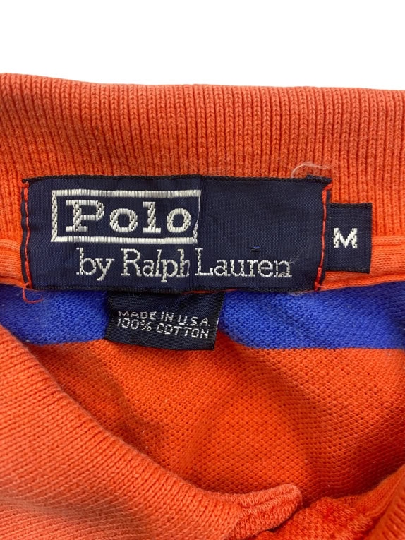 POLO BY RALPH LAUREN POLO SHIRT VINTAGE WITH STRIPES AND EMBROIDERED LOGO ORANGE-BLUE UNISEX M