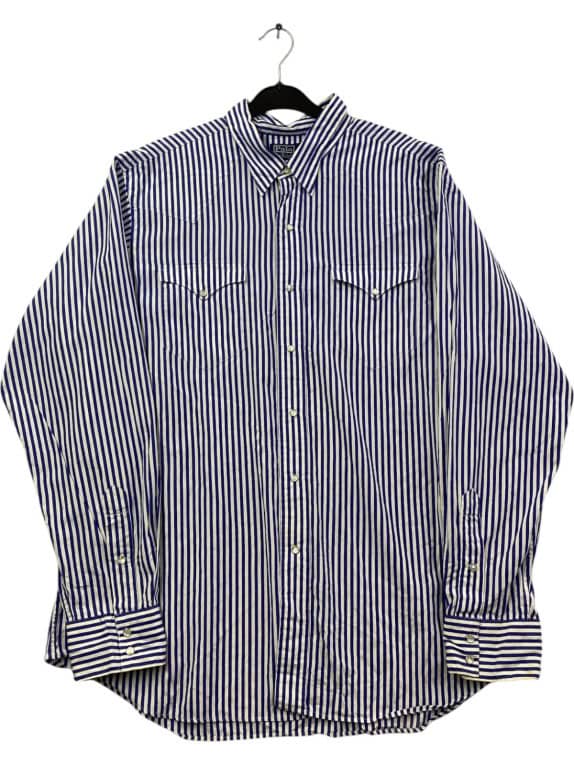POLO BY RALPH LAUREN BUTTON UP SHIRT CLASSIC STRIPED NAVY WHITE MENS PRE OWNED XL