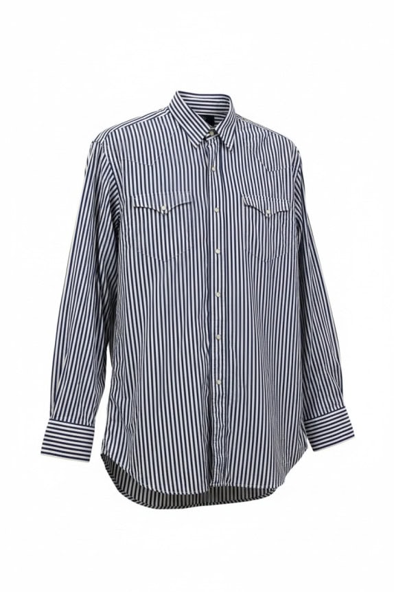 POLO BY RALPH LAUREN CAMICIA CLASSICA RIGATA BLU NAVY BIANCA UOMO PRE OWNED XL