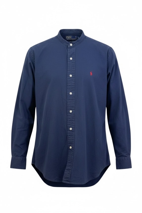 POLO BY RALPH LAUREN CAMICIA COLLO COREANA MINIMAL BLU NAVY UOMO PRE OWNED S