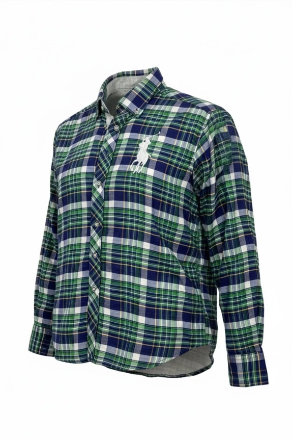 POLO BY RALPH LAUREN ΠΟΥΚΑΜΙΣΟ VINTAGE CHECK BIG LOGO ΠΡΑΣΙΝΟ/ΜΠΛΕ ΑΝΔΡΙΚΟ L