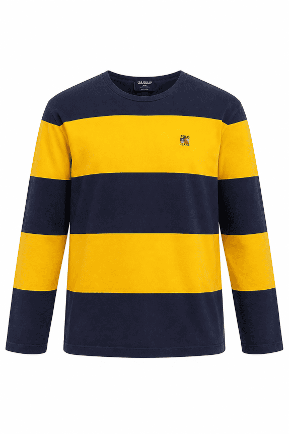 1990s POLO JEANS CO PULLOVER RIGATO BLU GIALLO UOMO PRE OWNED XL