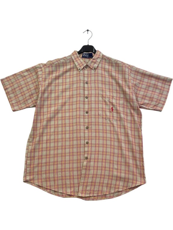 POLO SHORT SLEEVE SHIRT CLASSIC BEIGE CHECK MEN PRE OWNED L