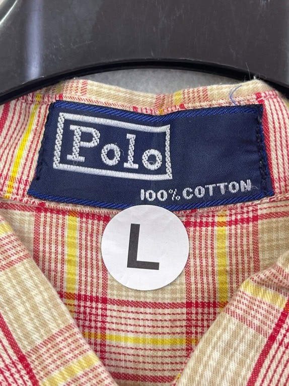 POLO SHORT SLEEVE SHIRT CLASSIC BEIGE CHECK MEN PRE OWNED L