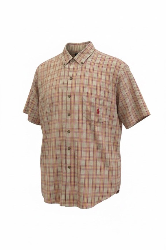 POLO CAMICIA A MANICHE CORTE CLASSIC BEIGE CHECK UOMO PRE OWNED L