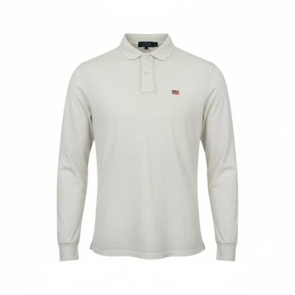 POLO A MANICHE LUNGHE JERSEY BIANCO CON LOGO BANDIERA - L