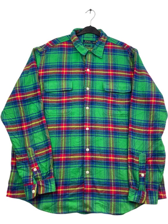 POLO RALPH LAUREN FLANNEL SHIRT CLASSIC PLAID GREEN MENS PRE OWNED XXL