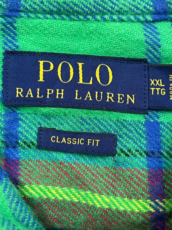 POLO RALPH LAUREN FLANNEL SHIRT CLASSIC PLAID GREEN MENS PRE OWNED XXL