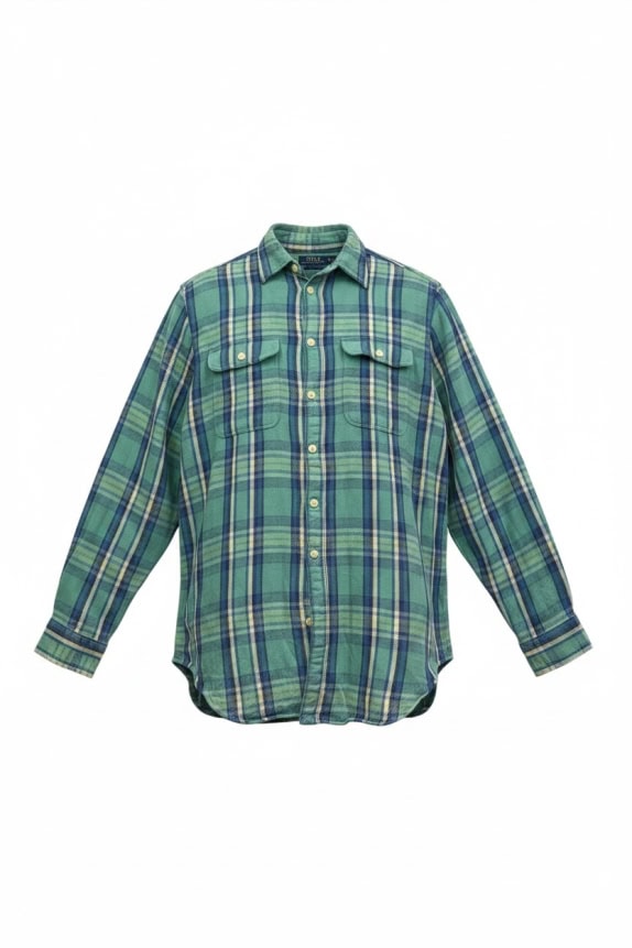 POLO RALPH LAUREN FLANNEL SHIRT CLASSIC GREEN ΑΝΤΡΙΚΟ PRE OWNED L