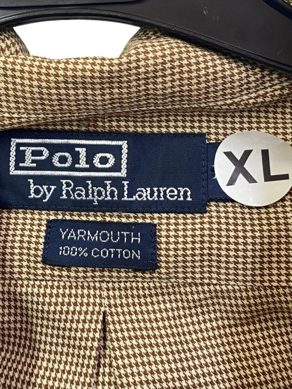 POLO RALPH LAUREN SHORT SLEEVE SHIRT CLASSIC BROWN BEIGE MENS PRE OWNED XL