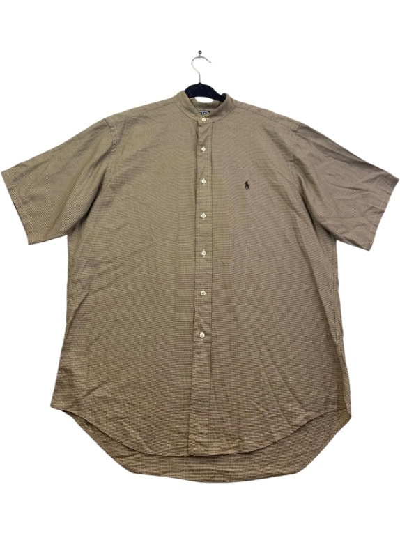 POLO RALPH LAUREN SHORT SLEEVE SHIRT CLASSIC BROWN BEIGE MENS PRE OWNED XL