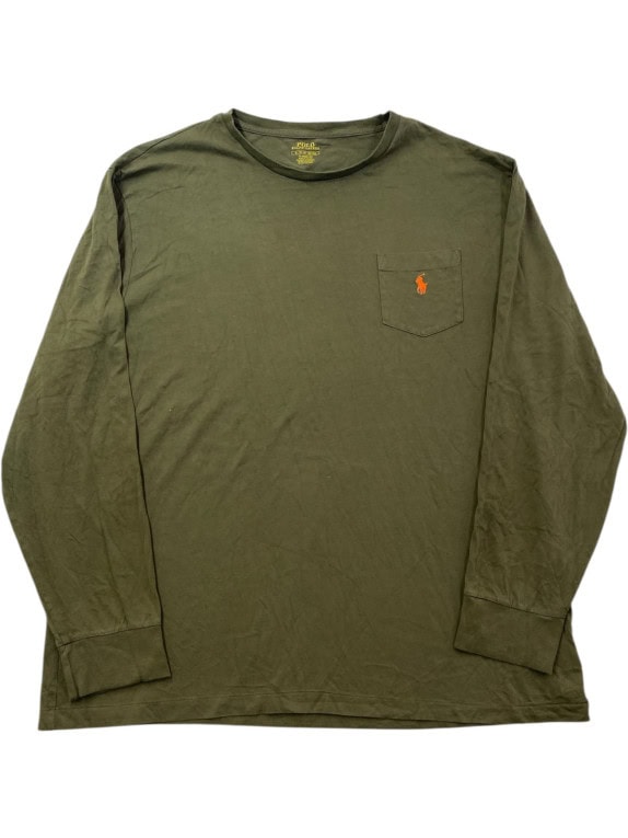 POLO RALPH LAUREN LONG SLEEVE T SHIRT CLASSIC OLIVE MENS PRE OWNED XL