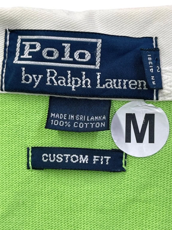 POLO RALPH LAUREN LONG SLEEVE POLO SHIRT CLASSIC LIME GREEN MENS PRE OWNED M