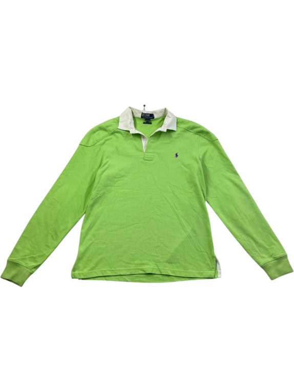 POLO RALPH LAUREN LONG SLEEVE POLO SHIRT CLASSIC LIME GREEN MENS PRE OWNED M