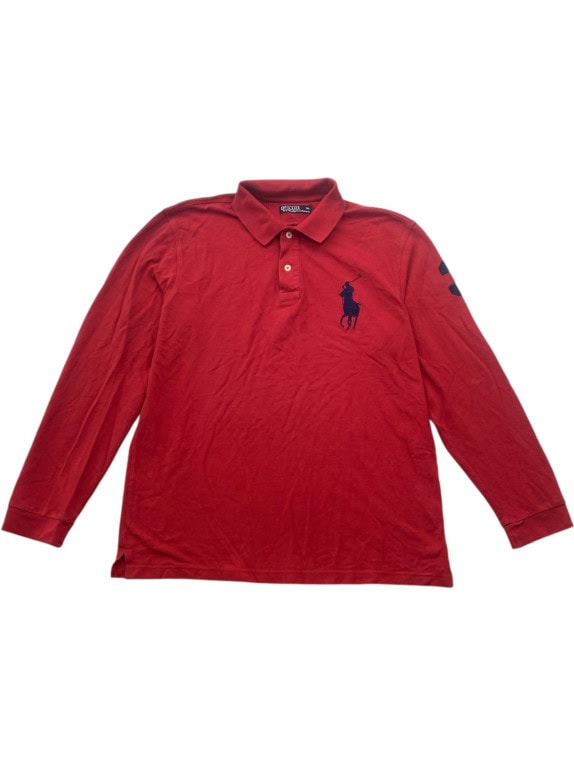 POLO RALPH LAUREN LONG SLEEVE POLO CLASSIC RED MEN PRE OWNED XL