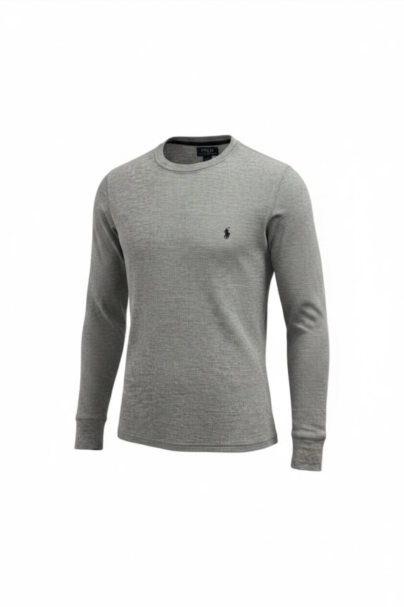POLO RALPH LAUREN LONG SLEEVE SHIRT WAFFLE KNIT GREY UNISEX M