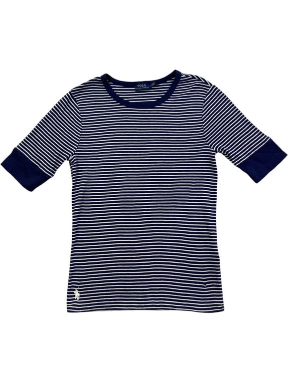 POLO RALPH LAUREN T SHIRT CLASSICA RIGATA NAVY BIANCO DONNA PRE OWNED M