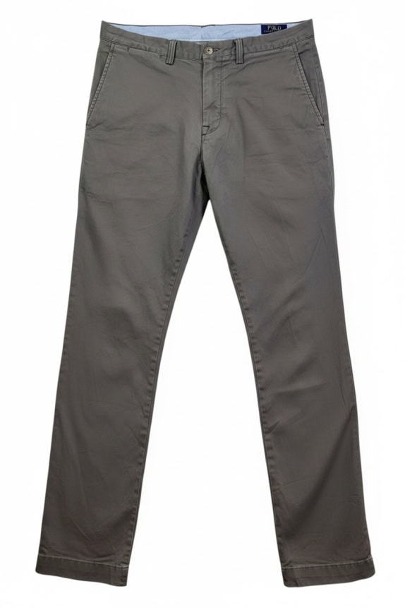 POLO RALPH LAUREN CHINO PANTS STRETCH SLIM FIT GREY MEN L pre-owned
