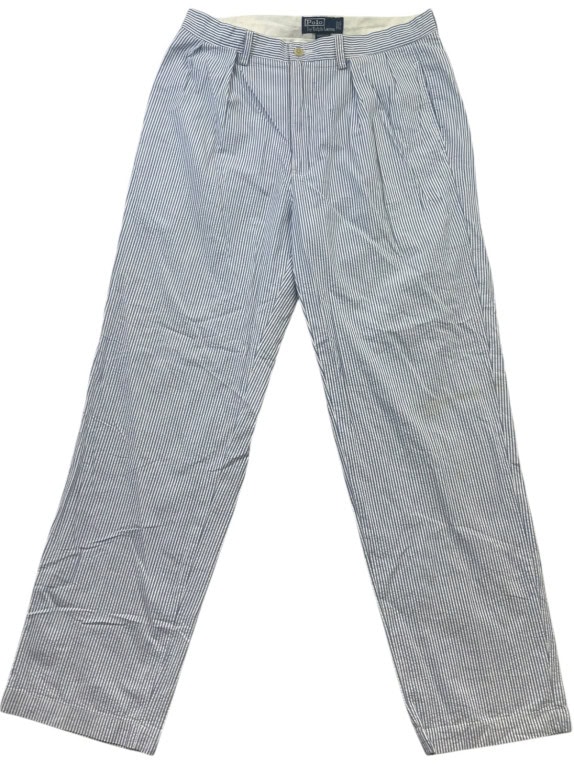POLO RALPH LAUREN PANTALONI CON PINCES CLASSICI BLU BIANCO UOMO PRE OWNED M