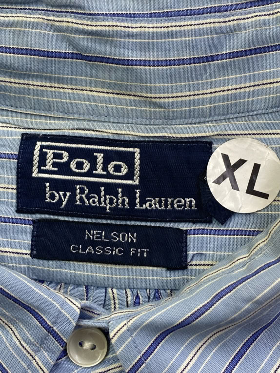 POLO RALPH LAUREN CAMICIA CLASSIC AZZURRA A RIGHE UOMO PRE OWNED XL