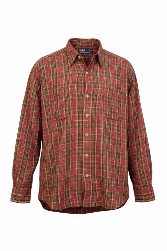 POLO RALPH LAUREN CAMICIA CLASSIC QUADRI ROSSO MARRONE UOMO PRE OWNED L