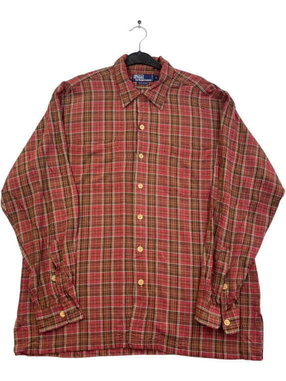 POLO RALPH LAUREN ΠΟΥΚΑΜΙΣΟ CLASSIC ΚΑΡΟ ΚΟΚΚΙΝΟ ΚΑΦΕ ΑΝΤΡΙΚΟ PRE OWNED L