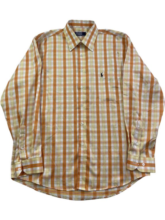 POLO RALPH LAUREN SHIRT CLASSIC PLAID ORANGE MENS PRE OWNED L
