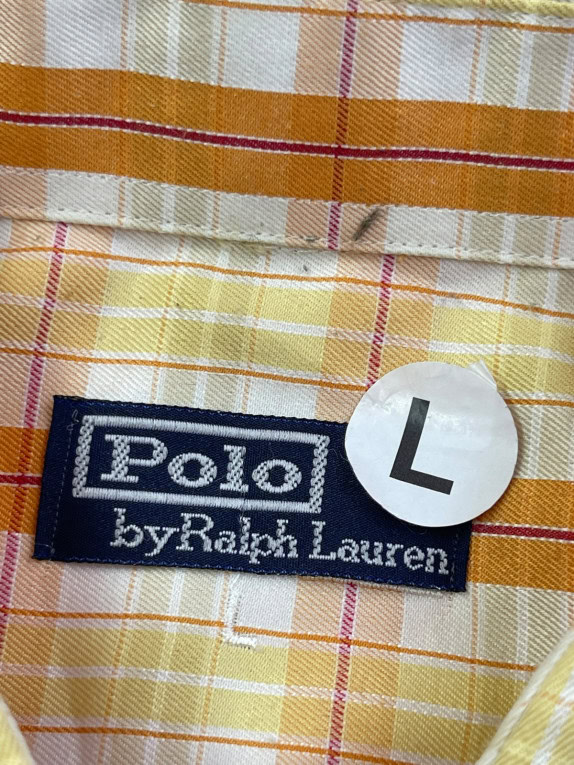 POLO RALPH LAUREN SHIRT CLASSIC PLAID ORANGE MENS PRE OWNED L
