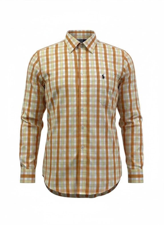 POLO RALPH LAUREN ΠΟΥΚΑΜΙΣΟ CLASSIC ΚΑΡΟ ΠΟΡΤΟΚΑΛΙ ΑΝΤΡΙΚΟ PRE OWNED L
