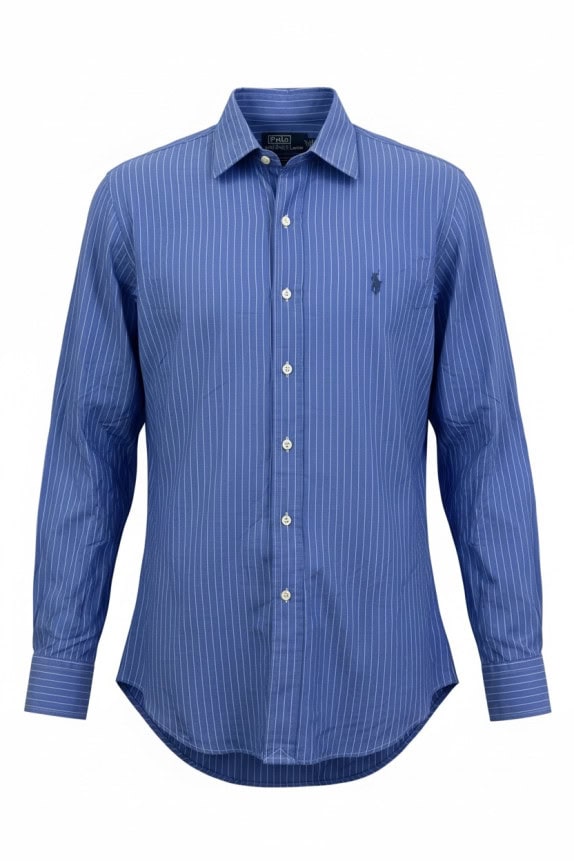 POLO RALPH LAUREN CAMICIA CLASSICA RIGATA BLU UOMO PRE OWNED L