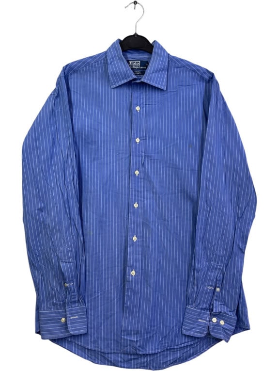 POLO RALPH LAUREN CAMICIA CLASSICA RIGATA BLU UOMO PRE OWNED L