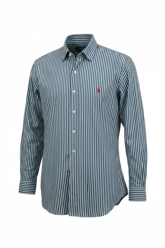 POLO RALPH LAUREN ΠΟΥΚΑΜΙΣΟ CLASSIC ΡΙΓΕ ΜΠΛΕ ΛΕΥΚΟ ΑΝΤΡΙΚΟ PRE OWNED XL