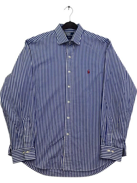 POLO RALPH LAUREN ΠΟΥΚΑΜΙΣΟ CLASSIC ΡΙΓΕ ΜΠΛΕ ΛΕΥΚΟ ΑΝΤΡΙΚΟ PRE OWNED XL