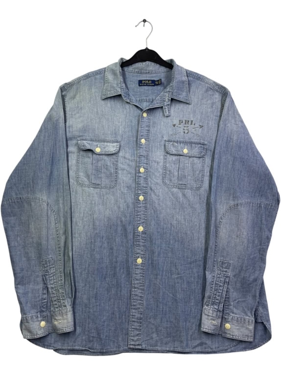POLO RALPH LAUREN CAMICIA CLASSIC WASHED BLUE UOMO PRE OWNED XXL