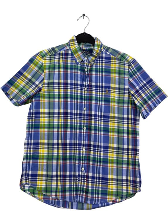 POLO RALPH LAUREN SHORT SLEEVE SHIRT PLAID BLUE MEN PRE OWNED M