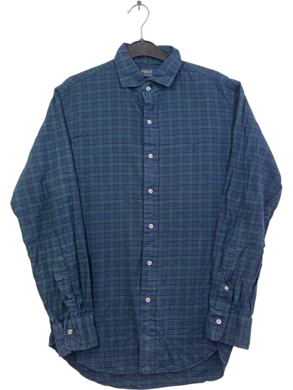POLO RALPH LAUREN CAMICIA BUTTON DOWN PLAID CLASSICA NAVY VERDE UOMO PRE OWNED M