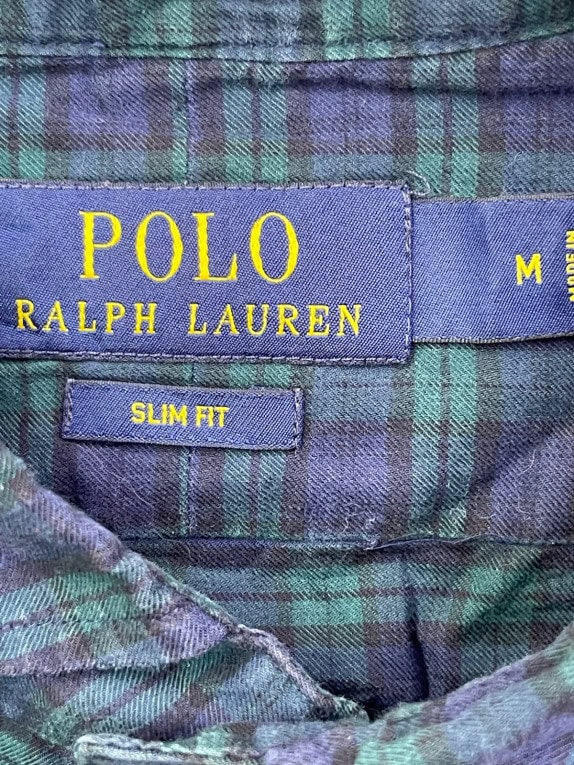 POLO RALPH LAUREN CAMICIA BUTTON DOWN PLAID CLASSICA NAVY VERDE UOMO PRE OWNED M